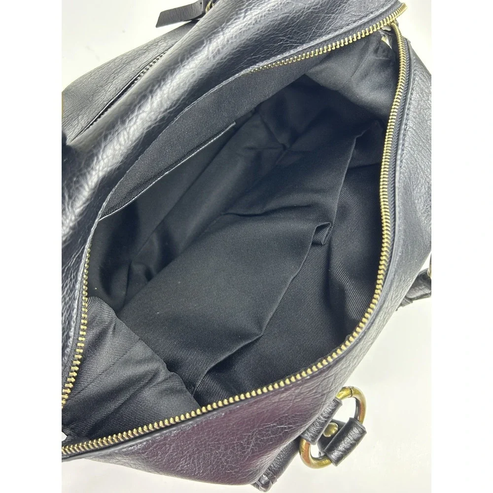 Frye And Co Womens Satchel Handbag Black Large Double Handles Crossbody Textured